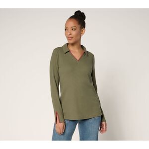 Belle by Kim Gravel Women's Top Sz L Baby Waffle Blanket Stitch Green A695151